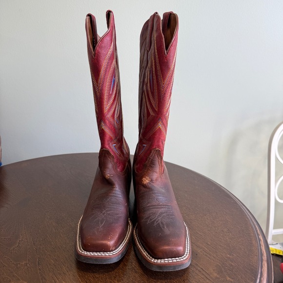 Tony Lama Women's Western Cowboy Boots Square Toe Red Leather Stitching Design - Picture 2 of 6